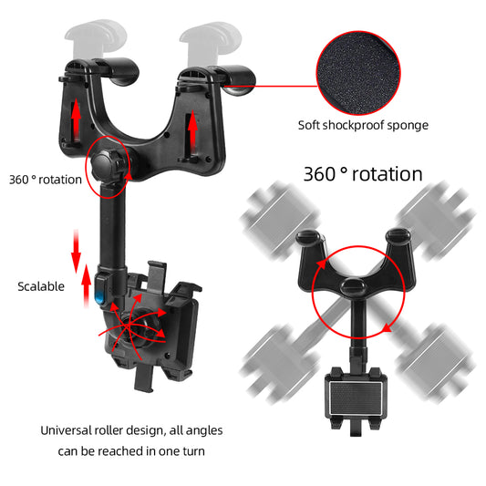 360 Rotating Phone Holder | Universal Clip Phone Holder | Car Phone Holder Review Mirror | Car Mirror Phone Holder | Multifunctional Phone Mount | GPS Mount | Rearview Mirror Phone Holder